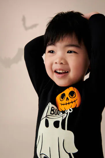 |Boy| Camiseta De Manga Comprida 100% Algodão Para Halloween – Fantasma Preto (3 meses a 7 anos)