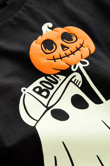 |Boy| Camiseta De Manga Comprida 100% Algodão Para Halloween – Fantasma Preto (3 meses a 7 anos)