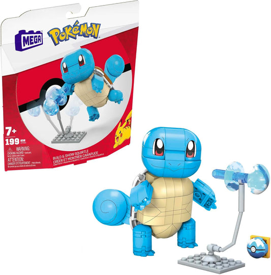 MEGA Conjunto de brinquedos de construção Pokémon Build & Show Squirtle com 199 peças, articulado e articulado, 10 cm de altura, para crianças, GYH00