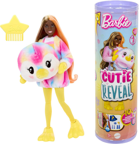 Barbie Boneca Cutie Reveal e acessórios com fantasia de pelúcia de pinguim tingido e 10 surpresas, incluindo mudança de cor, série Color Dream, HRK40