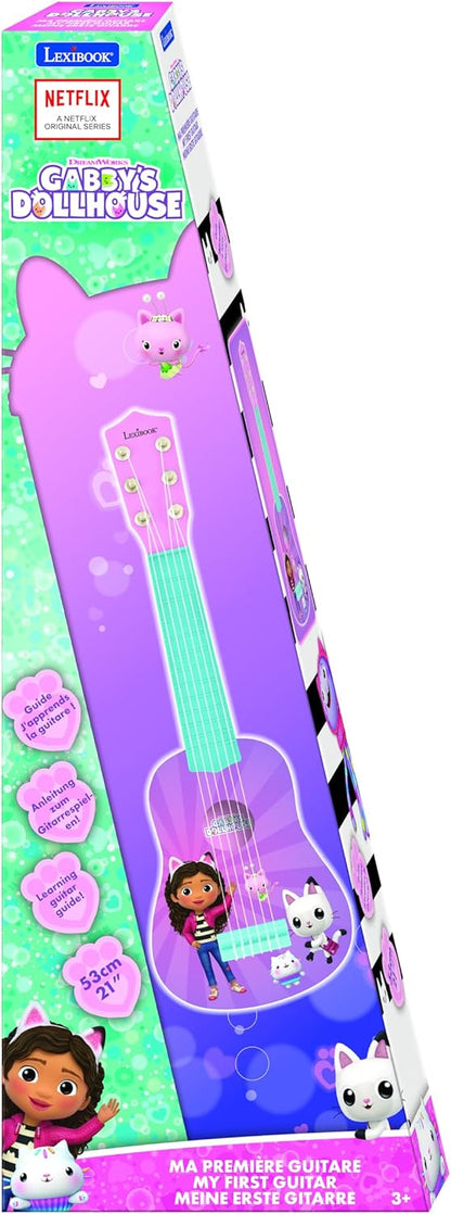 Lexibook, Casa de Bonecas da Gabby, Meu primeiro violão para crianças, 6 cordas de nylon, 53 cm / 21'', Guia incluído, Rosa, K200GDH