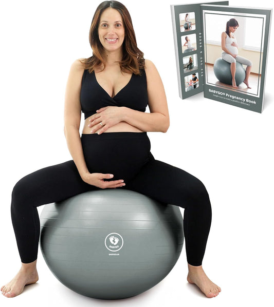 BABYGO® Bola de parto para gravidez, trabalho de maternidade e ioga + nosso livro de gravidez de 100 páginas, plano de exercícios, nascimento e recuperação, material ecológico anti-explosão