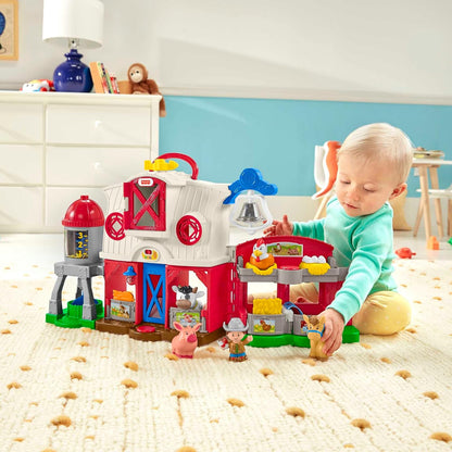 Fisher-Price Little People Fazenda Cuidando dos Animais - Edição Italiana, Espanhola e Inglesa, conjunto de brinquedos interativo com aprendizado Smart Stages para bebês e crianças de 1 a 5 anos. HPF43