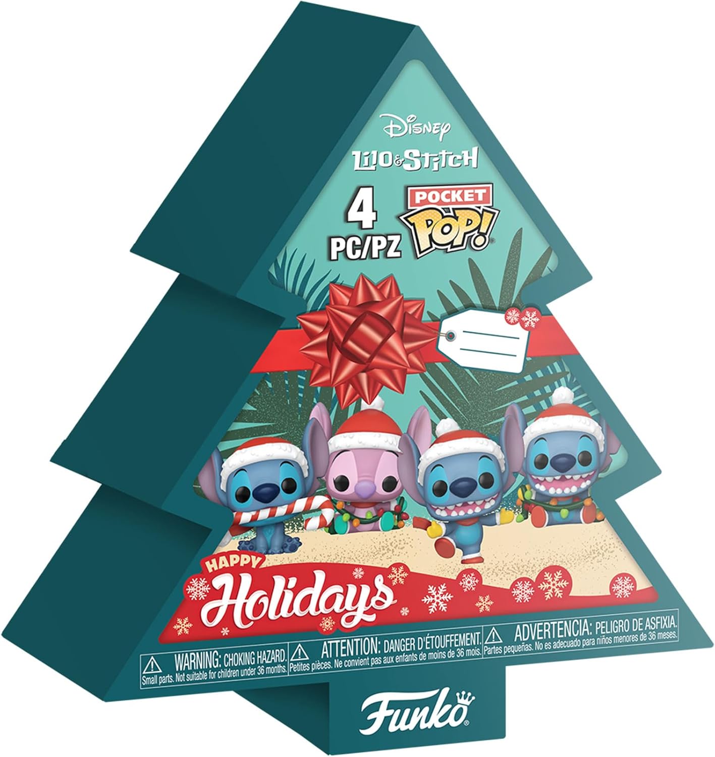 Funko Pocket Pop! Stitch Holiday - Pacote com 4 - Caixa de Árvore - Lilo e Stitch - Chaveiro - Mini Figura Colecionável - Presente de Natal - Ideia para Presente - Produtos Oficiais - Fãs da Disney/Pixar