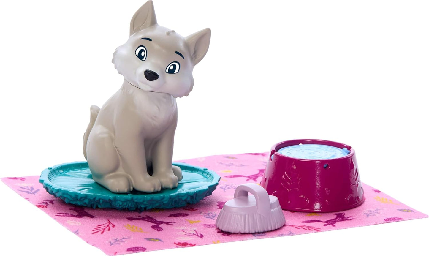 Mattel Boneca Disney Frozen Anna e Figura de Filhote de Lobo | 4 Acessórios, incluindo cama e cobertor para o animal; cabelo trançado; inspirada na linha "Animais de Arendelle" de Disney Frozen; JFG17