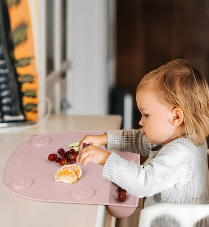 PandaEar Jogo Americano de Silicone com Ventosa (Pacote com 2) para Bebês e Crianças | Jogo Americano Infantil de Grau Alimentício para Mesa de Jantar e Restaurantes | Jogo Americano para Bebê que Adere à Mesa (Rosa + Linho)