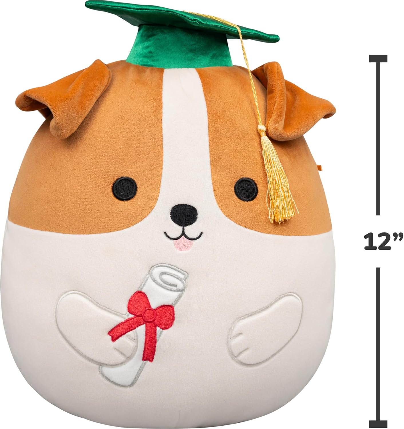 Squishmallows Original de 12 Polegadas – Brenden, o Jack Russell Terrier com Chapéu de Formatura – Pelúcia Oficial Jazwares (Tamanho Médio)
