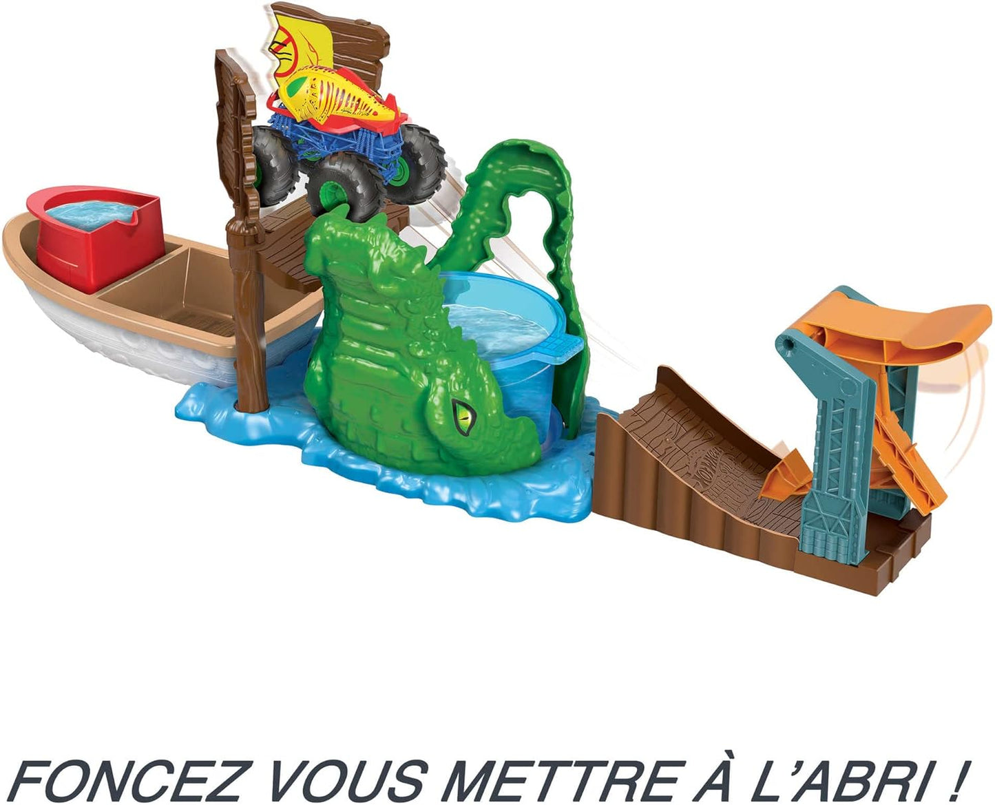 Hot Wheels Conjunto de brinquedos Monster Trucks Swamp Chomp, brinquedo aquático com 1 caminhão Monster Trucks Color Shifters, para crianças a partir de 4 anos.