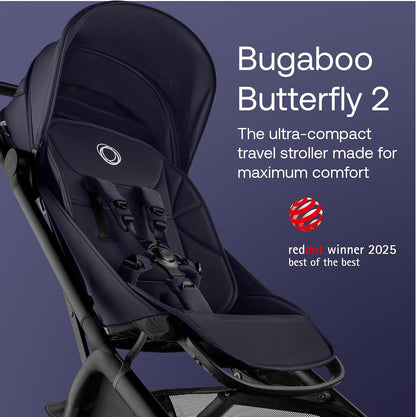 Bugaboo Carrinho de Bebê Butterfly 2 – Leve, Portátil e Tamanho de Bagagem de Mão – Kit com Barra de Proteção – Dobragem com uma Mão, Assento Reclinável, Cesto de Armazenamento e Alça de Transporte – Cor Deep Indigo