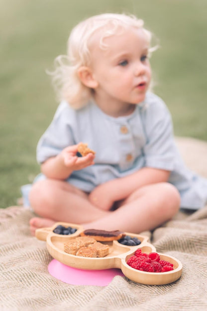 Juego de cuchara y plato de succión de bambú Moon and Moo Turtle para niños, niños pequeños y destete del bebé - No tóxico - Sin plástico - Permanece en su lugar - Plato de succión para bebé - Juego de destete para bebé (gris)