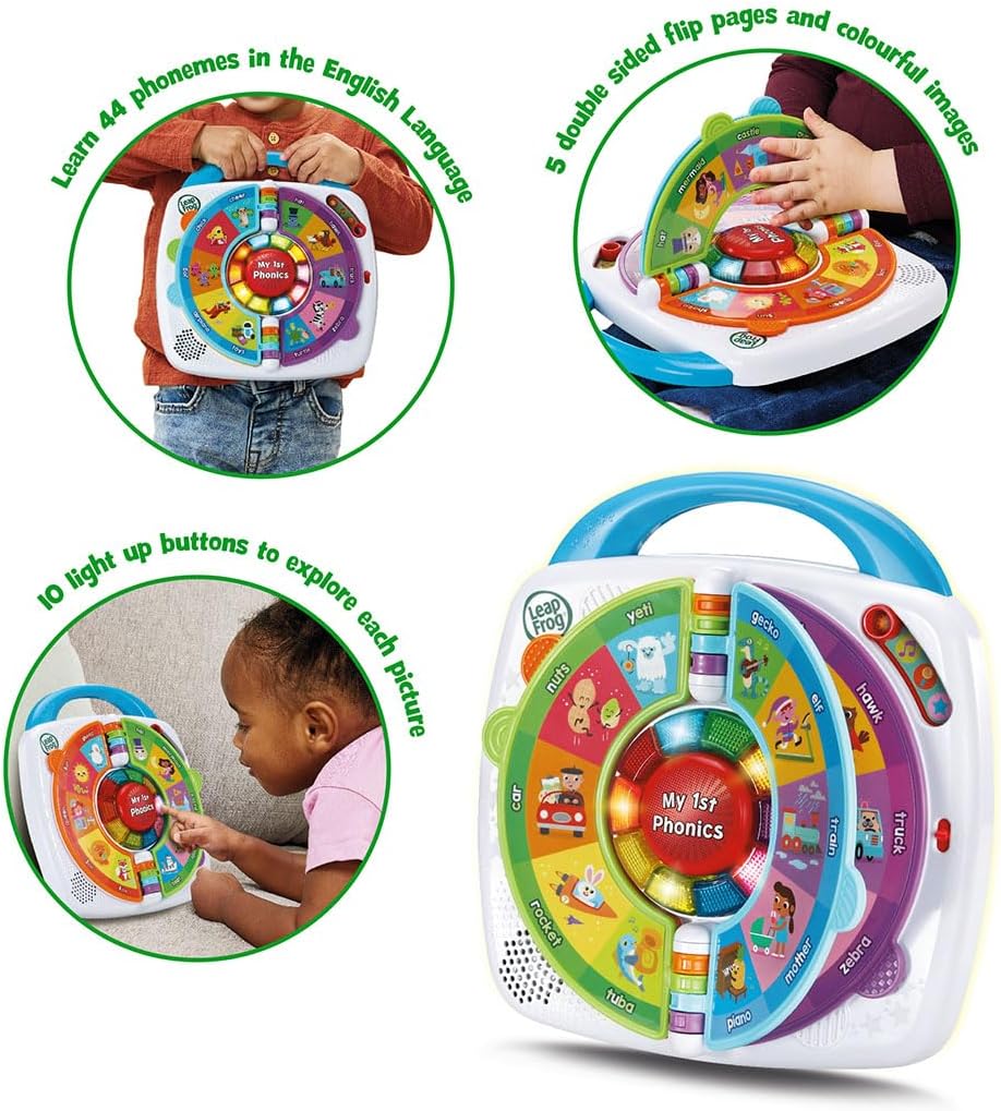 LeapFrog My 1st Phonics: Gire e aprenda, brinquedo educacional com 10 botões iluminados, mais de 100 palavras, 4 modos e 44 sons fonéticos, presente interativo divertido para 18, 24 meses +