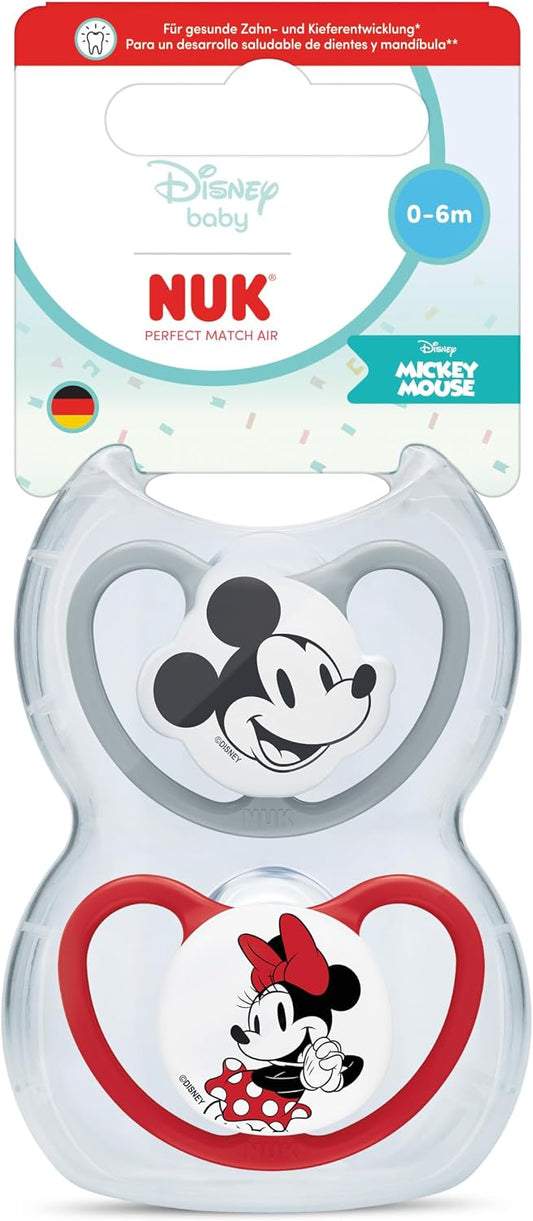NUK Chupetas Perfect Match Air | 0-6 Meses | Chupetas Ortodônticas que Permitem a Circulação de Ar e Previnem Irritações na Pele Causadas pela Saliva | 95% de Aceitação pelos Bebês** | Mickey Mouse | Embalagem com 2 Unidades