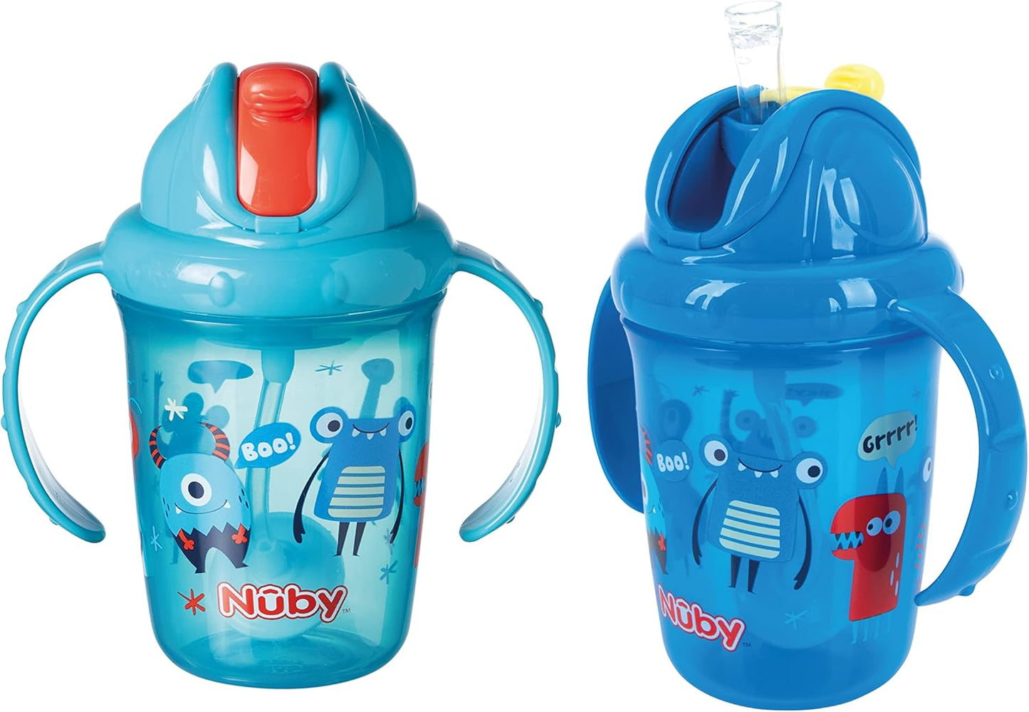 Botella de agua Nuby Flip N Sip - Vaso con pajita antiderrames de 240 ml/8 oz con doble asa y pajita pesada, apto para lavavajillas, vaso adecuado para más de 6 meses (caracoles, paquete de 2) 048526890422