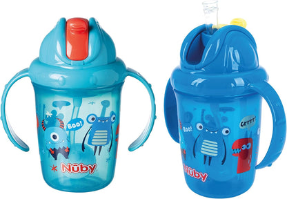 Botella de agua Nuby Flip N Sip - Vaso con pajita antiderrames de 240 ml/8 oz con doble asa y pajita pesada, apto para lavavajillas, vaso adecuado para más de 6 meses (caracoles, paquete de 2) 048526890422