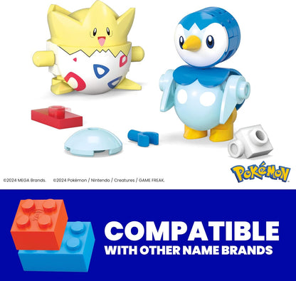 MEGA Conjunto de Brinquedos de Montar Pokémon com Figuras de Ação, Pacote com 2 Poké Bolas (Togepi e Piplup) e 41 Peças, para Crianças, JCT44