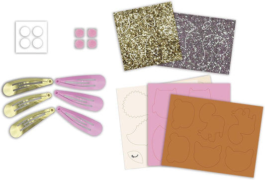 Janod - Conjunto de 6 prendedores de cabelo para criar - Animais da floresta - Les Ateliers Bijoux - Kit de lazer criativo infantil - Motricidade fina e criatividade - A partir de 5 anos - J09180