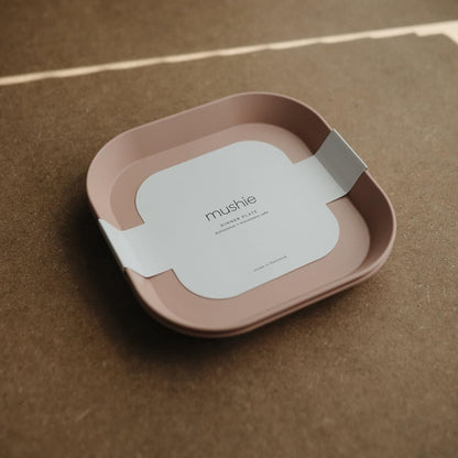 Mushie Dinnerware Plates for Kids | Tableware Set of 2 | Reusable BPA Free | Dishwasher & Microwave Safe | Made in Denmark | Square (Blush)
