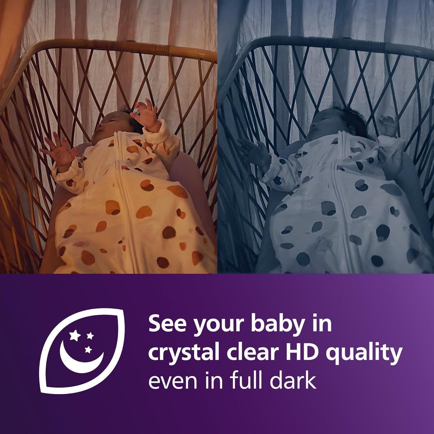 Philips Avent Monitor de bebê conectado com Wi-Fi, câmera HD, visão noturna infravermelha, detecção de choro, áudio bidirecional, 12 horas de tela no modo econômico, modelo SCD951/26