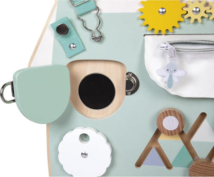 Janod - Busy Board Ourson - 20 atividades - Grande quadro de atividades de madeira - Ideal para desenvolvimento motor fino, curiosidade e destreza - Altura 60 cm - A partir de 18 meses, J05162