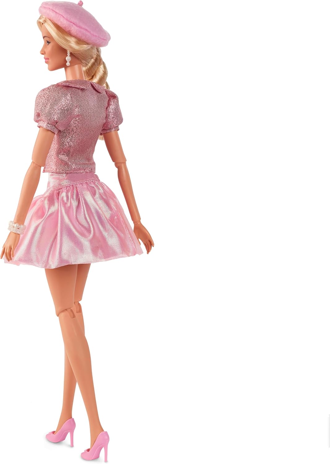 Barbie: O Filme - Boneca Colecionável, Margot Robbie como Barbie, Vestindo Blusa Rosa e Saia Tutu, com Cabelo Penteado e Joias Combinando, JBJ53