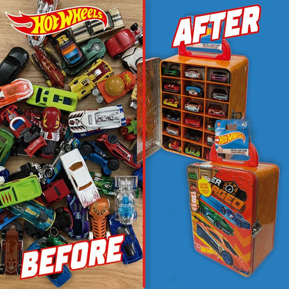 Hot Wheels Estojo de metal para carrinhos em escala 1:64 | Organizador e porta-brinquedos para 18 brinquedos | Presente ideal para colecionadores e crianças a partir de 3 anos | Tampa com design 3D de corrida HW | Carrinhos não inclusos