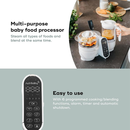 Babymoov Nutribaby Plus 6 em 1 Baby Food Maker, liquidificador e vaporizador de comida para bebê, processador de alimentos para desmame, aquecedor, descongelador, esterilizador, aprovado por nutricionista