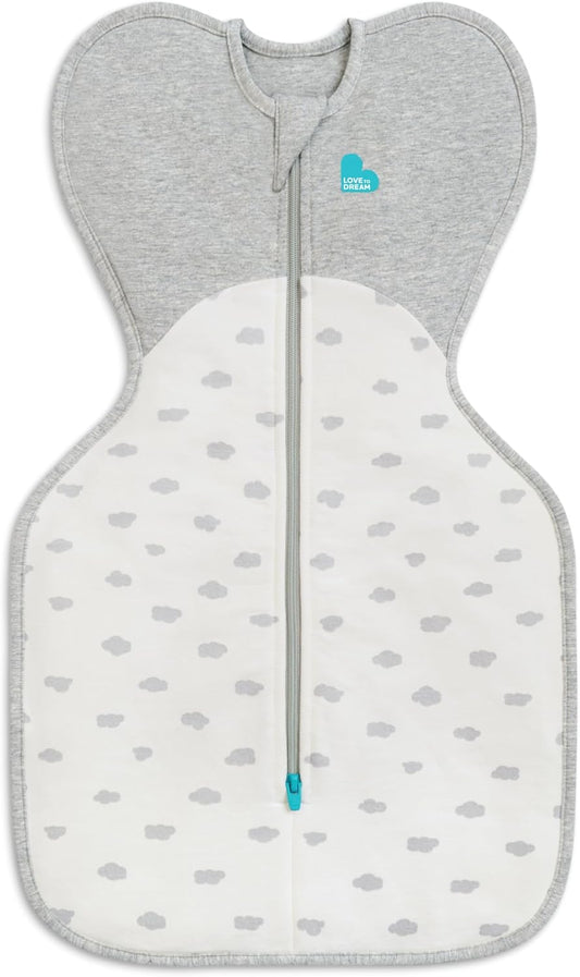 Love To Dream™ Swaddle UP™, Médio 6-8,5 kg - Mini Nuvem Branca | Ajuste perfeito, promove uma rotina de sono saudável | 1,5 Tog Ideal para uso durante todo o ano (18–22°C) | Algodão lavável à máquina e zíper duplo