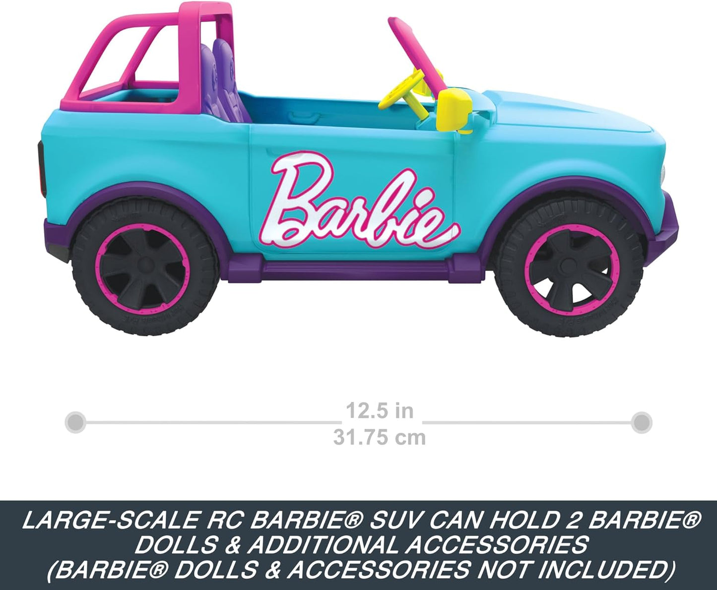 Hot Wheels Barbie RC SUV e adesivos, pode conter e armazenar 2 bonecas Barbie e acessórios, adesivos aplicados por crianças para personalização, HTP53