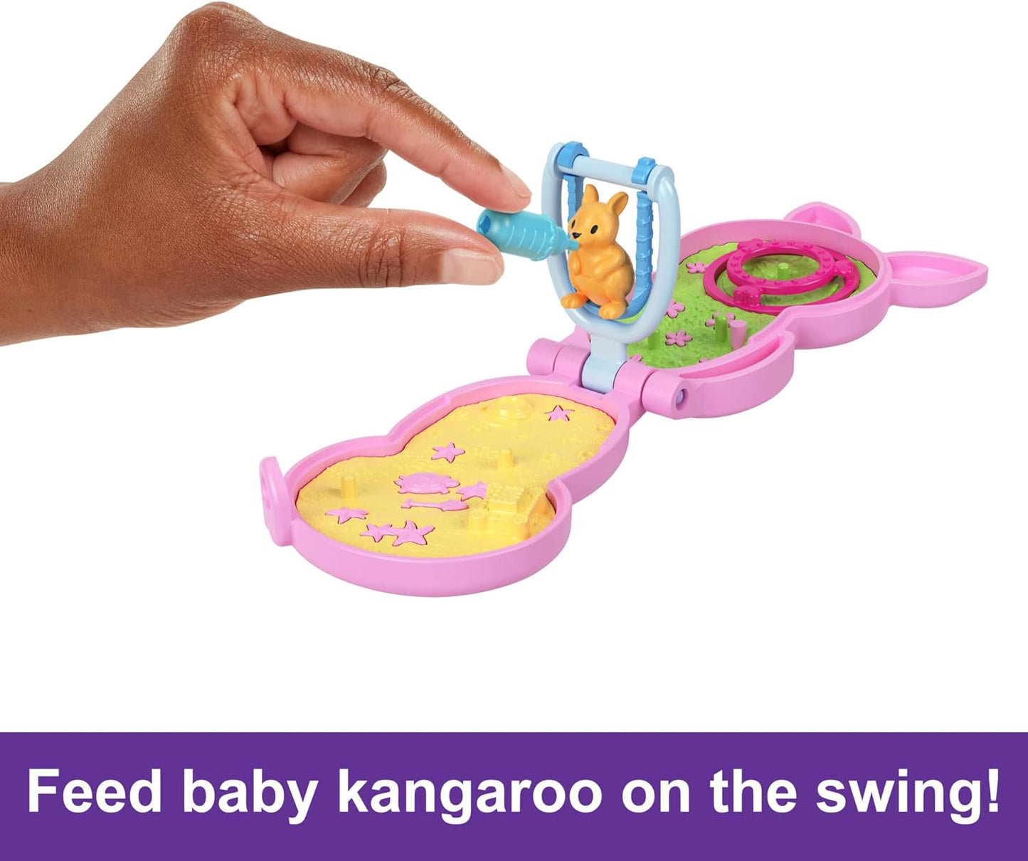 Polly Pocket, Mini brinquedos bolsa canguru Mama e Joey Conjunto compacto 2 em 1 com 2 micro bonecas e acessórios, brinquedos de viagem, HKV50