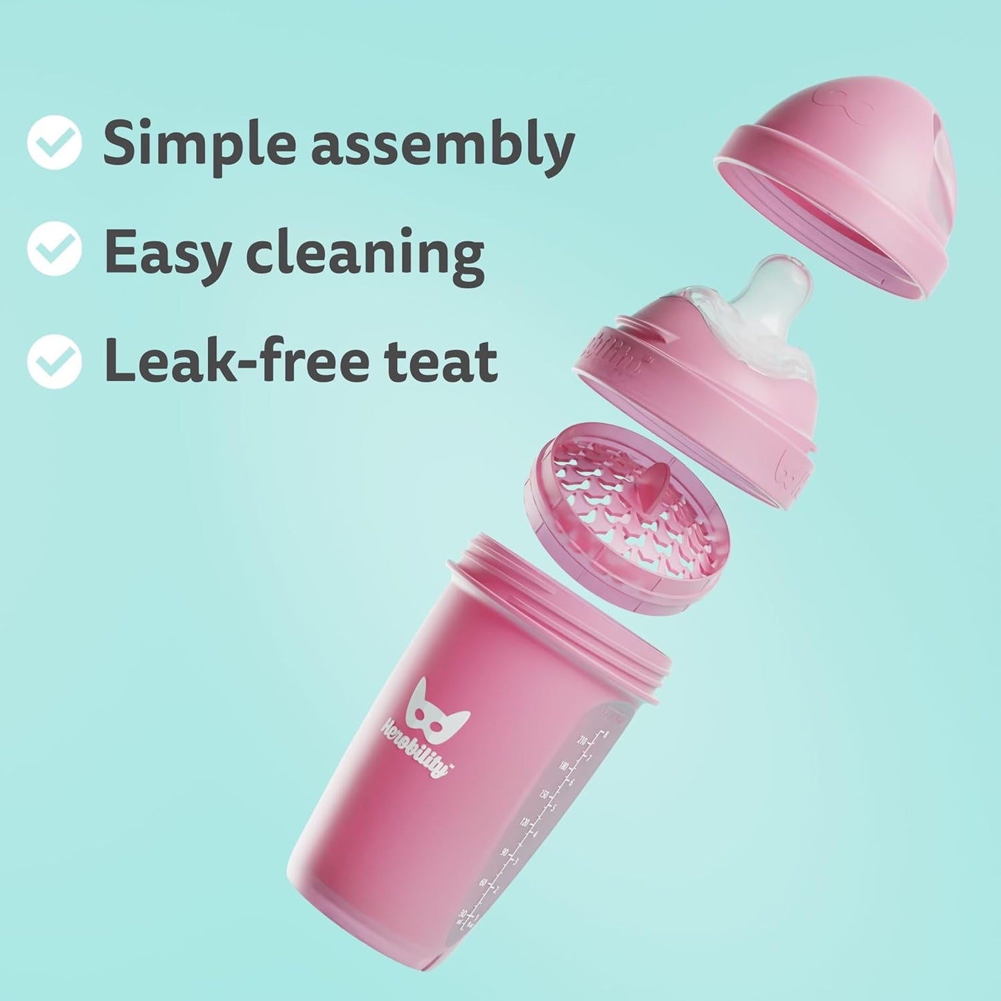 Herobility Mamadeiras anticólicas 340ml - Pacote com 4 mamadeiras de plástico, fluxo lento, bico para amamentação - Multicores: areia, marmota, rosa e branca