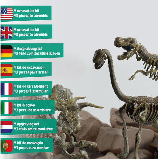Science4you Kit de escavação de fósseis de dinossauro 4 em 1 - Kit de escavação de fósseis para crianças, Science4you - Extinção Extinção, brinquedo educacional e presente original engraçado com dinossauros e vulcões