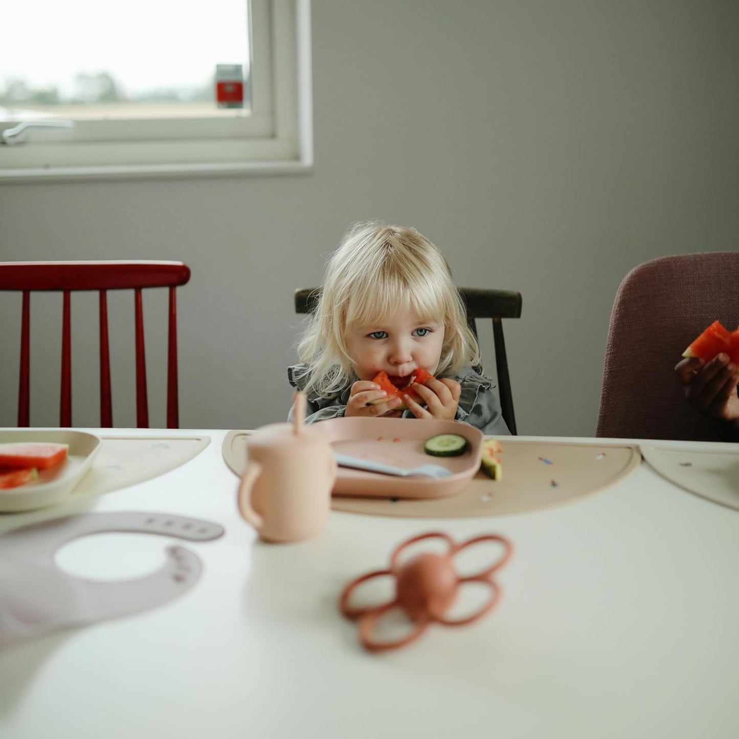 Mushie Dinnerware Plates for Kids | Tableware Set of 2 | Reusable BPA Free | Dishwasher & Microwave Safe | Made in Denmark | Square (Blush)