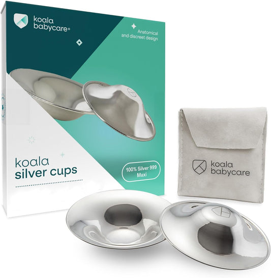Koala Babycare Protetores de mamilo em prata 100% - Protetores de mamilo para amamentação de recém-nascidos - Protetores para fissuras mamárias | Dispositivo Médico Classe 1 Koala Silver Cup