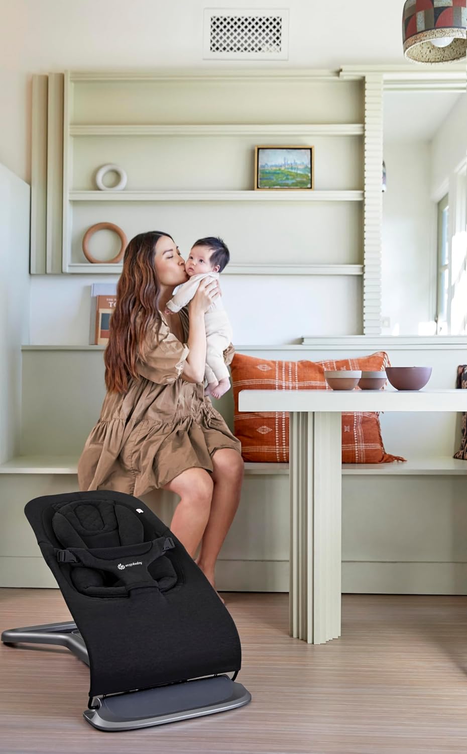 Ergobaby 3 em 1 Evolve Bouncer, espreguiçadeira ergonômica para bebês desde o nascimento até a criança, balanço para bebês com inserção para recém-nascidos (2,5 kg - 13,2 kg), Onyx Black