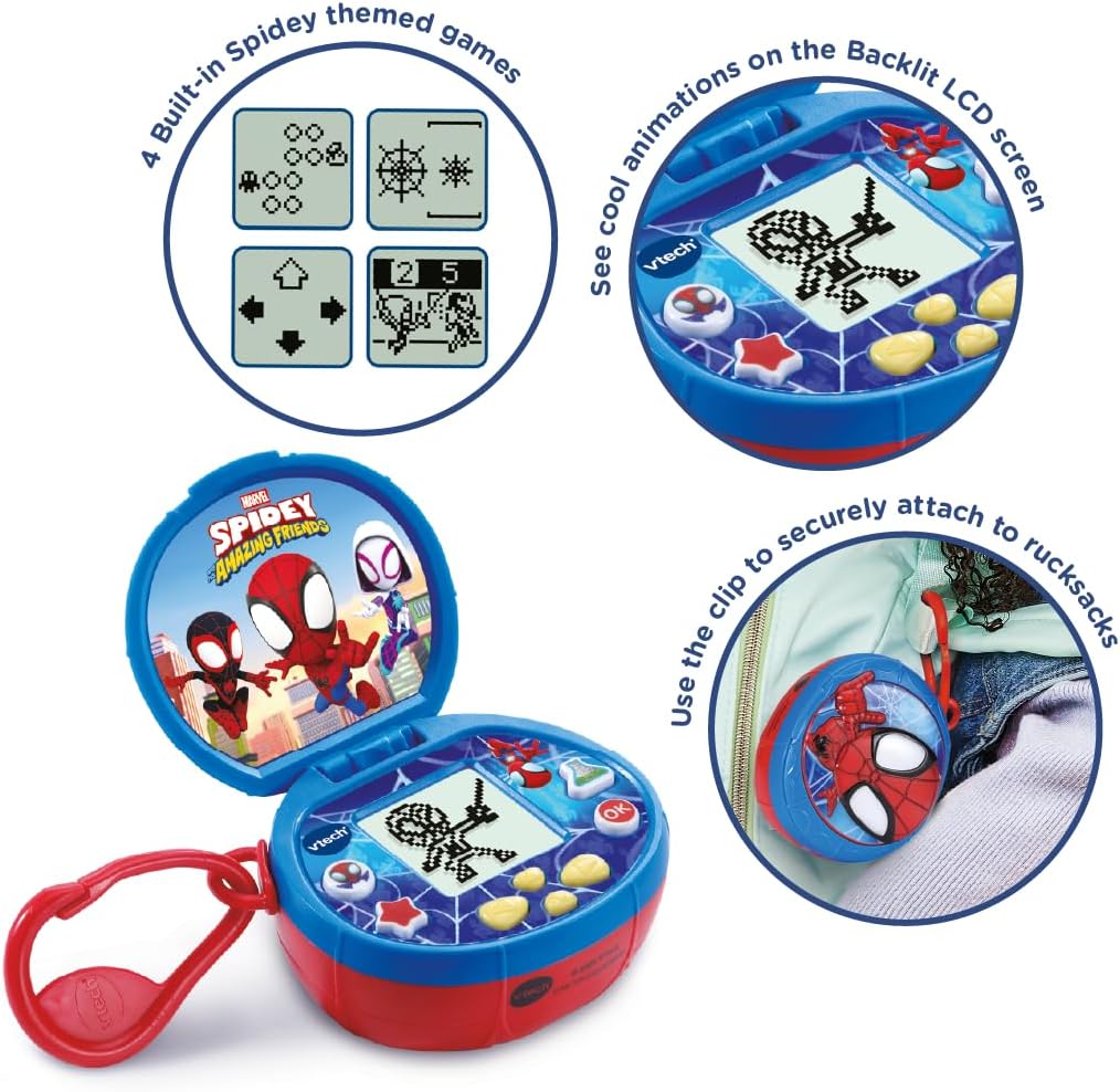 VTech Homem-Aranha e Seus Incríveis Amigos: Homem-Aranha Portátil, Brinquedo Oficial do Homem-Aranha com 5 Jogos Interativos e Bolsa Acoplável, Formas, Números e Padrões, Para Crianças a partir de 3 Anos