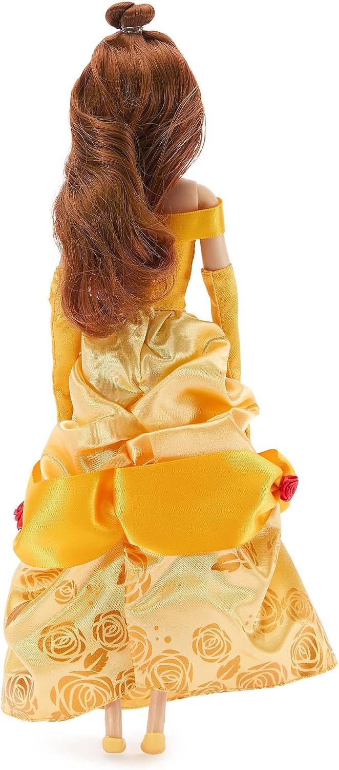 Disney Boneca Clássica Bela Store 30 cm – A Bela e a Fera, Vestido de Baile de Cetim Dourado e Articulada