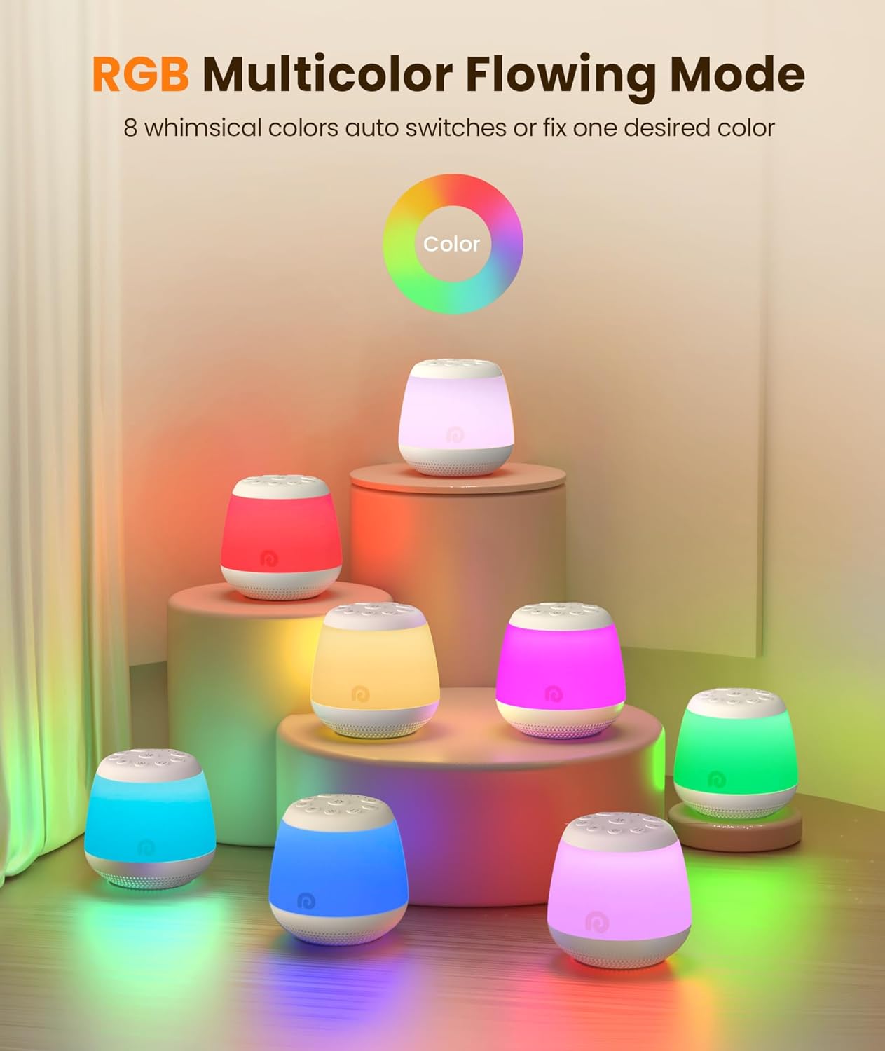 Dreamegg  Máquina de ruído branco, máquina de som portátil com 8 luzes noturnas para bebês, máquina de som de ruído branco com 24 rodadas, ruído branco rosa para viagens no berçário do sono, presente para auxílio ao sono para bebês e crianças pequenas