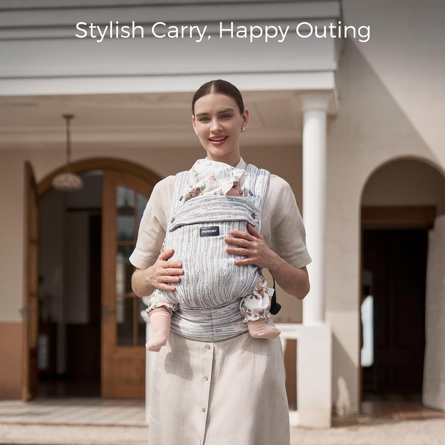 Momcozy Canguru Herihuge - Confeccionado com charmoso tecido jacquard, durável, estiloso e elegante, conforto para as mamães o dia todo, bege Time Heritage.