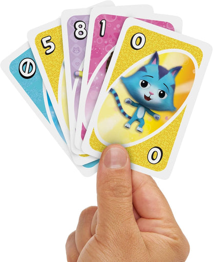 Mattel Games Jogo de cartas UNO Junior Gabby's Dollhouse da para festas infantis, noites em família, férias e viagens, JLH17