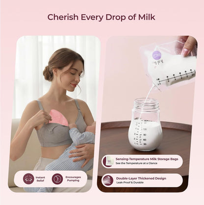Momcozy Kit de itens essenciais pós-parto (73 peças) – ideal para o início da amamentação, um item indispensável na mala da maternidade; inclui absorventes para seios, compressas térmicas (quentes e frias), creme para mamilos, coletores de colostro e
