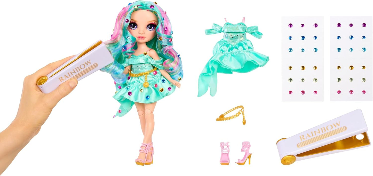 Rainbow High Boneca Fashion Be Dazzling - Celine Turquesa - Azul-petróleo de 28 cm com Ferramenta para Aplicar Glitter, Pedras Brilhantes e Acessórios de Estilo