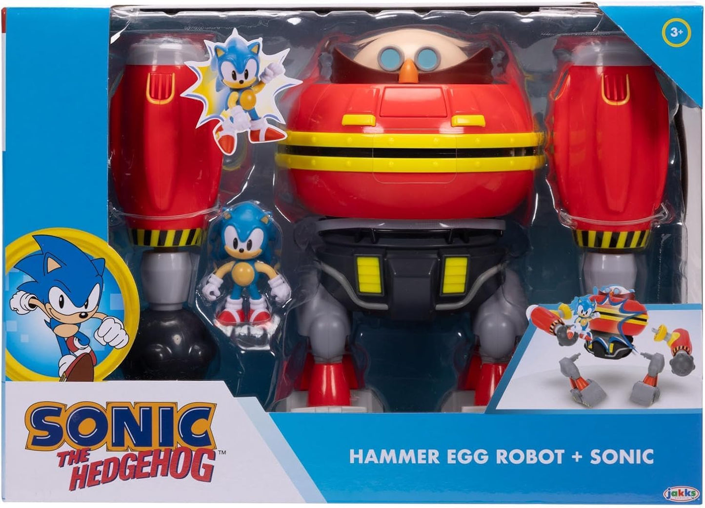 Conjunto de batalha do robô gigante Eggman do Sonic The Hedgehog, oficialmente licenciado pela Jakks Pacific, com 22,9 cm de altura, inclui o robô Eggman com canhão e uma figura do Sonic. Ideal para meninos.