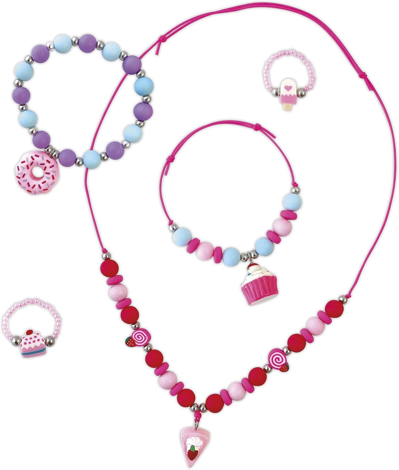 Janod - 5 Joias para Criar - Tema Gourmandises Donuts Cupcakes e Bolos - Kit de Lazer Criativo - Atividade Manual para Crianças - A partir de 6 Anos - J09183