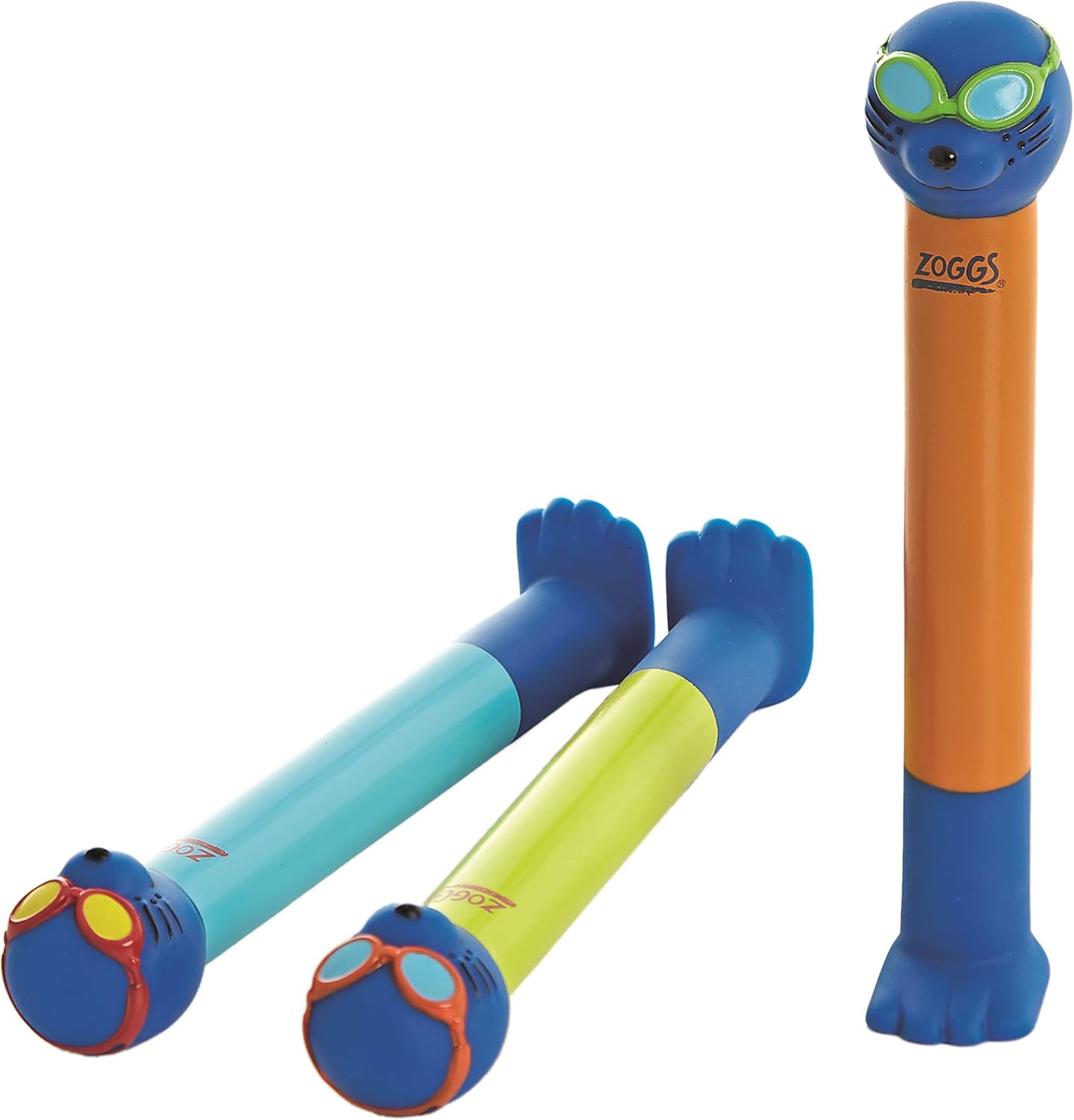 Zoggs Brinquedos de piscina Dive Sticks, bastões de mergulho para construção de confiança, brinquedos seguros para piscina, bastões de mergulho para diversão na natação, brinquedos de natação Zoggs para crianças, azul/limão/laranja (3 unidades)