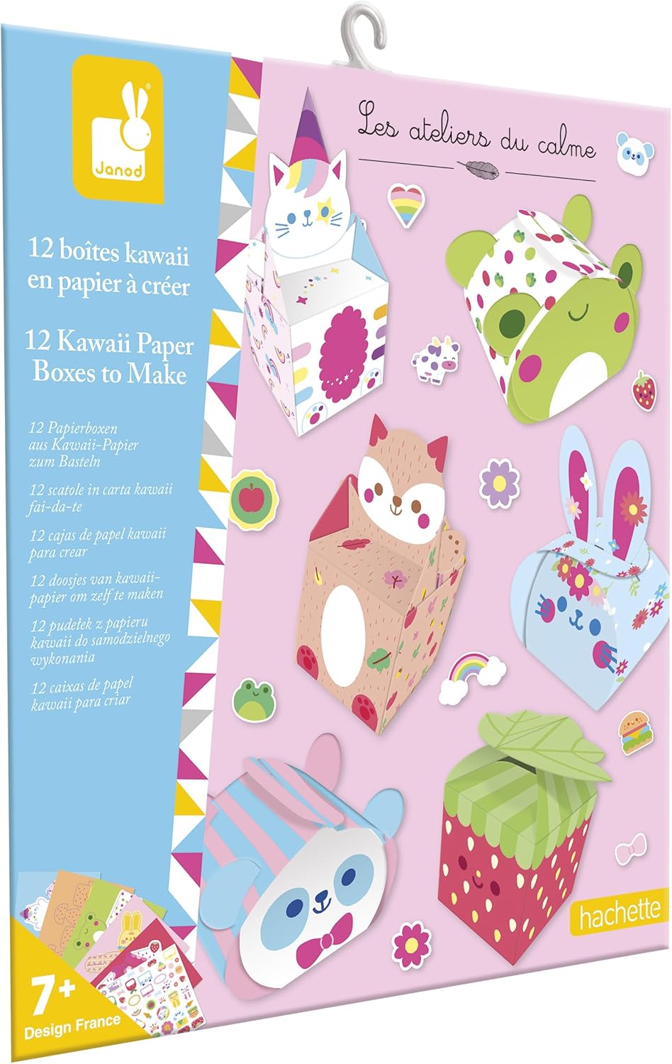 Janod - 12 Caixas de Papel Kawaii para Fazer - 12 Desenhos + 1 Folha de Adesivos - Faça Você Mesmo - Les Ateliers Du Calme - Kit de Lazer Criativo Infantil - Destreza e Concentração - A partir de 7 Anos - J09164