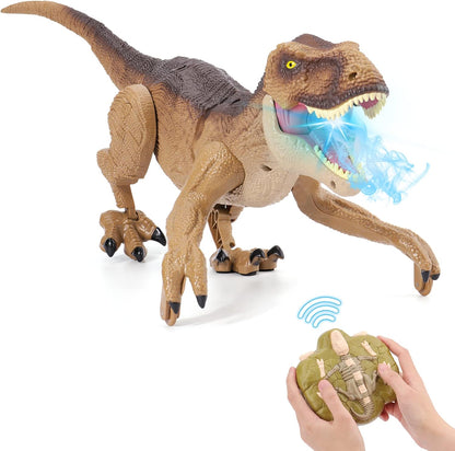 Dinossauro de Controle Remoto para Meninos - Robô Dinossauro T-Rex Andante - Presente de Aniversário para Crianças de 3 a 9 Anos - Sons Realistas e Spray