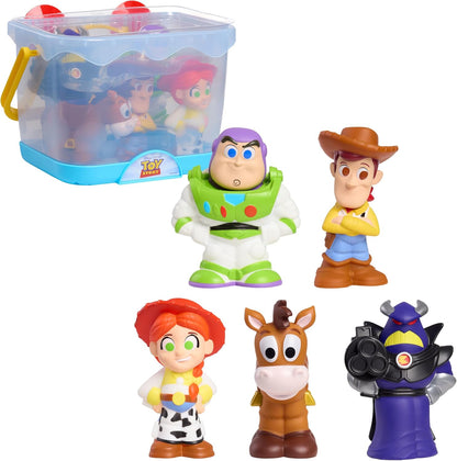 Disney Organizador de Banheira Toy Story, 6 peças, 5 figuras de brinquedo para banho, lacrado para segurança, fixa na parede, brinquedo de banho para fãs, meninas, meninos e crianças a partir de 3 anos.