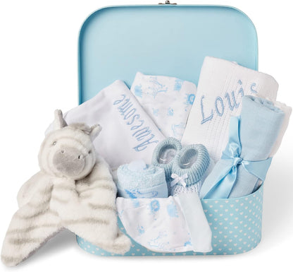 Ellabellaboo Loja Baby Box - Conjunto de presentes personalizados para bebês meninos Cesta para recém-nascidos - Presentes personalizados exclusivos, cesta para bebês com itens essenciais Ideia de presente neutra e para revelação do gênero
