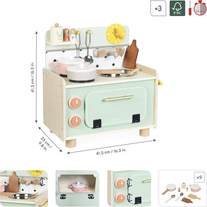 Janod - Cozinha infantil grande de madeira equipada com 2 fornos, Janod - Cozinha infantil de madeira equipada com forno, anod - Kitchenette infantil de madeira - Cozinha de brincar compacta para crianças - Equipada com forno