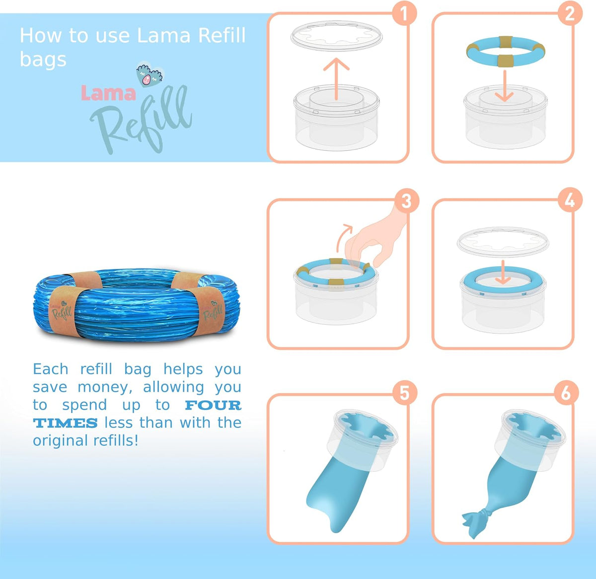 Sacos para fraldas compatíveis com refis para lixeiras de fraldas Tommee Tippee e Angelcare – Sacos de refil levemente perfumados (15)